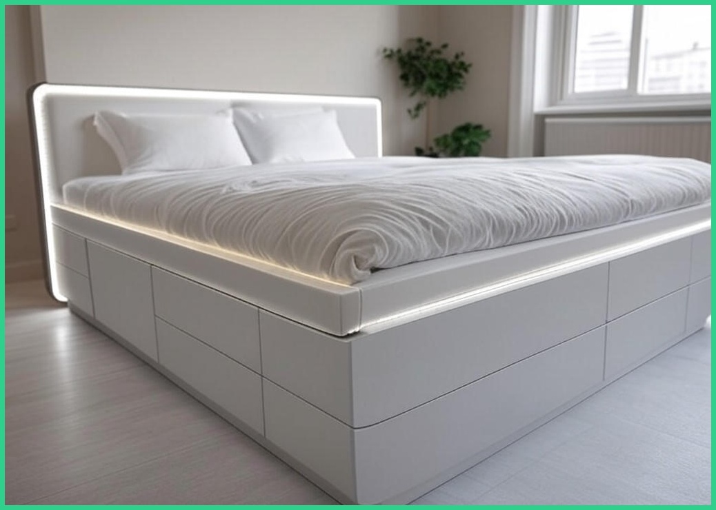 100%국내생산 친환경E0 3서랍+LED프레임+양면매트본넬 플랫침대 S SS Q, 화이트