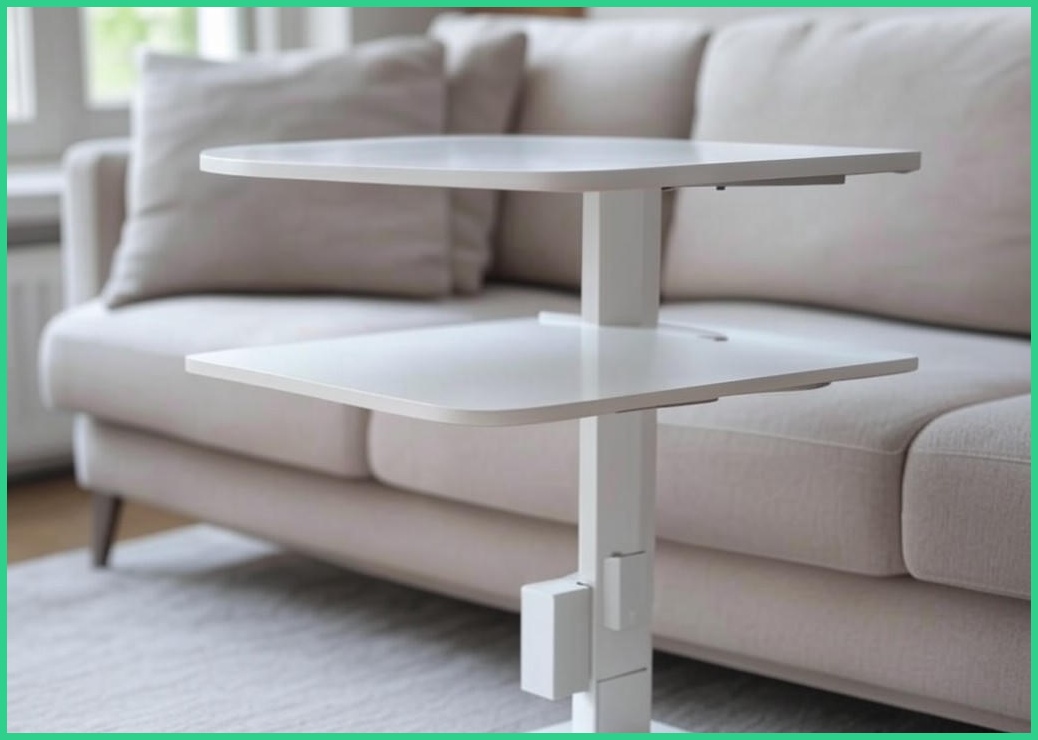 Kipnos 높이조절 이동식 2단 사이드테이블 쇼파테이블 보조테이블 소파테이블, 화이트