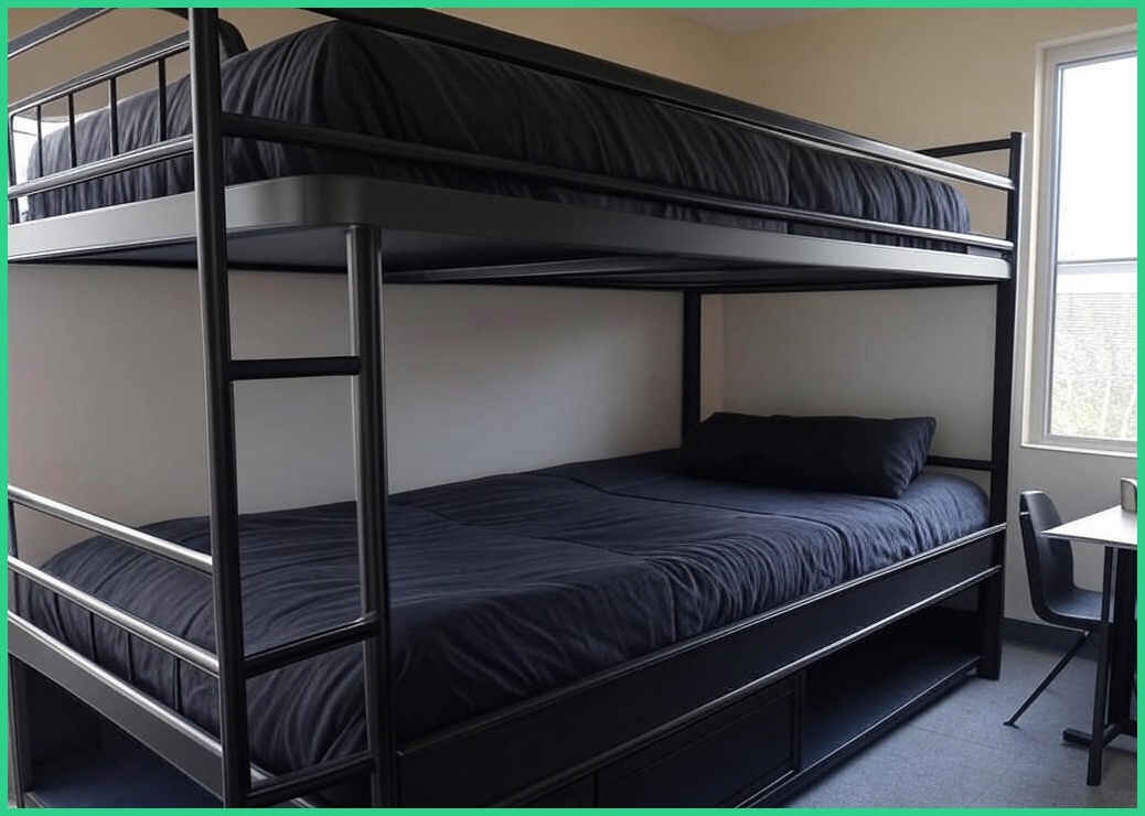 [한스가구] 2층침대 벙커 이층 침대 캡슐 어른 성인 프레임 철제 기숙사 수납 올인원, 블랙+매트리스